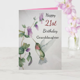 Carte 21e anniversaire petite-fille jolie colibri