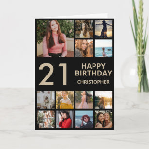 Carte 21e anniversaire Photo Collage 13 Photos Black & G