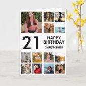 Carte 21e anniversaire Photo Collage 13 Photos Noir Blan (Fleur jaune)
