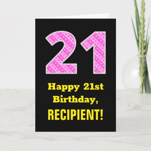 Carte 21e anniversaire : Pink Stripes and Hearts "21" + (Devant)
