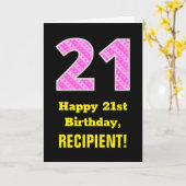 Carte 21e anniversaire : Pink Stripes and Hearts "21" + (Fleur jaune)