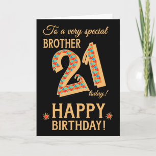 Carte 21e anniversaire, pour Frère, Effet or sur Noir