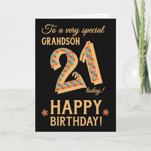 Carte 21e anniversaire, pour Grand-fils, effet or sur no (Devant)