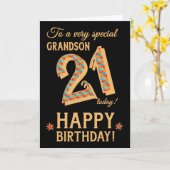 Carte 21e anniversaire, pour Grand-fils, effet or sur no (Fleur jaune)