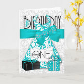 Carte 21e anniversaire pour sa robe turquoise à la mode  (Fleur jaune)