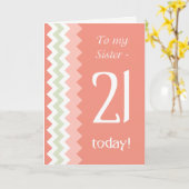 Carte 21e anniversaire pour Soeur, Coral, Chevrons à la  (Fleur jaune)