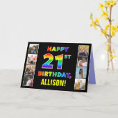 Carte 21e anniversaire : Rainbow Text, Custom Photos & N (Fleur jaune)