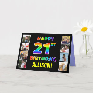 Carte 21e anniversaire : Rainbow Text, Custom Photos & N