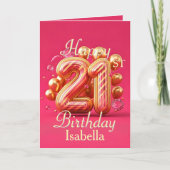 Carte 21e anniversaire rose et or avec des accents pétil (Devant)