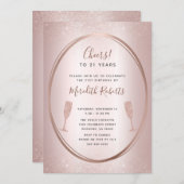 Carte 21e anniversaire Rose Gold Champagne Party Invitat (Devant / Derrière)