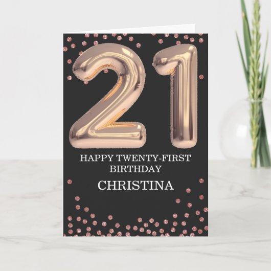Carte 21e anniversaire Rose Gold Girl Elegant Personnali (Devant)