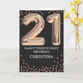 Carte 21e anniversaire Rose Gold Girl Elegant Personnali (Fleur jaune)