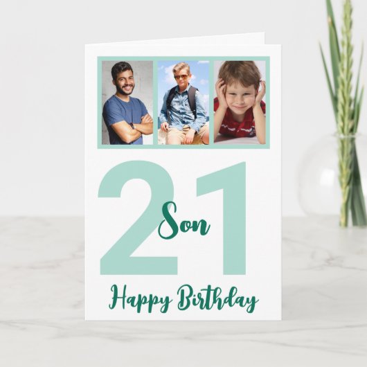 Carte 21e anniversaire Son script moderne Photo Collage (Devant)