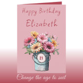 Carte 21e gerbera fleurs nom rose anniversaire