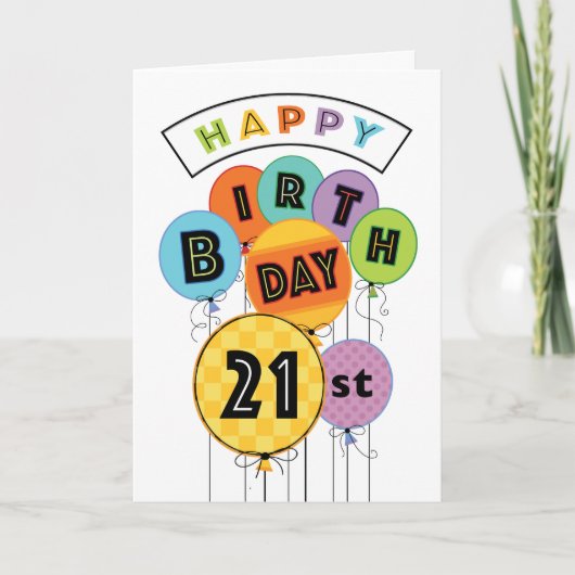 Carte 21e Joyeux Anniversaire Bright Typographie Ballons (Devant)