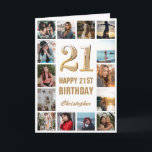 Carte 21e Joyeux Anniversaire Collage photo d'or et blan<br><div class="desc">21e Joyeux Anniversaire Gold et White Photo Collage Carte Anniversaire. Pour plus de personnalisation,  cliquez sur le bouton "Customiser" et utilisez notre outil de conception pour modifier ce modèle.</div>