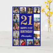 Carte 21e Joyeux Anniversaire Marine Blue & Gold Photo C (Fleur jaune)
