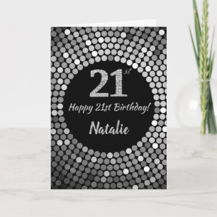 Carte 21st Birthday Black and Silver Glitter Card