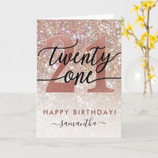 Carte 21st Birthday Chic Glitter Ombre (Fleur jaune)
