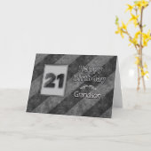 Carte 21st BIRTHDAY, Grandson, Grunge Gray Stripes (Fleur jaune)