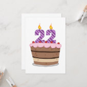Carte 22 ans sur le gâteau d'anniversaire (Devant/Arrière en situation)