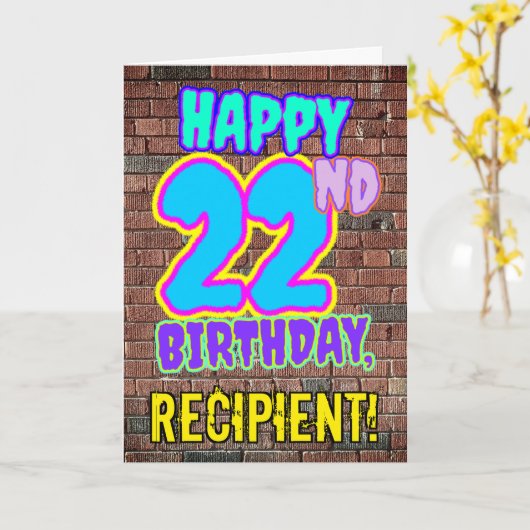 Carte 22e anniversaire - Amusant, Graffiti urbain inspir (Fleur jaune)