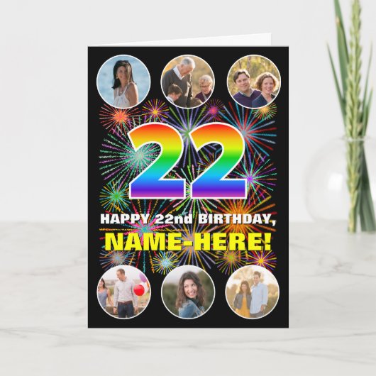 Carte 22e anniversaire : Arc en ciel amusant #, Nom pers (Devant)