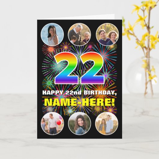 Carte 22e anniversaire : Arc en ciel amusant #, Nom pers (Fleur jaune)