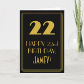 Carte 22e anniversaire ~ Art Déco Inspiré Look "22" & No (Devant)