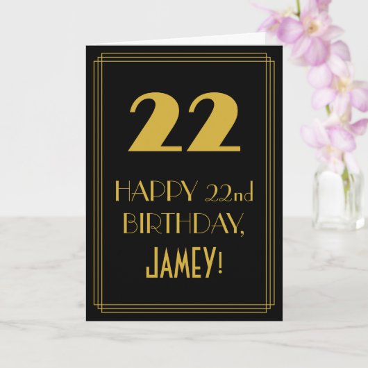 Carte 22e anniversaire ~ Art Déco Inspiré Look "22" & No (Orchidée)