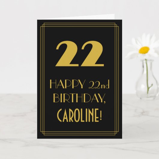 Carte 22e anniversaire - Art Déco Inspiré Look "22" & No (Petite plante)