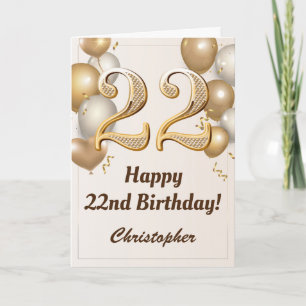 Carte 22e anniversaire Ballons d'or et Confetti Annivers