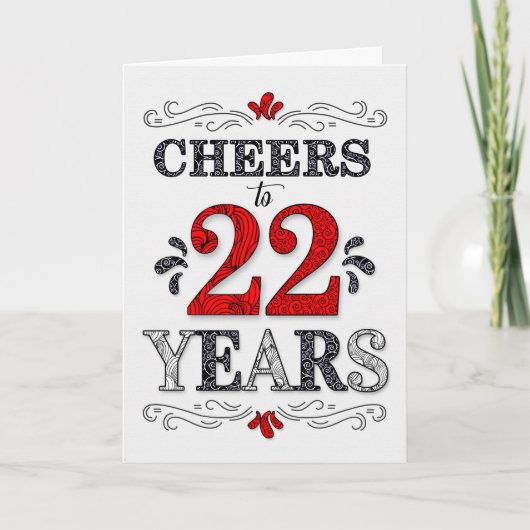 Carte 22e anniversaire Cheers en Motif noir blanc rouge (Devant)