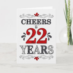 Carte 22e anniversaire Cheers en Motif noir blanc rouge