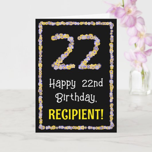 Carte 22e anniversaire : Floral Flowers Numéro, Nom pers (Orchidée)