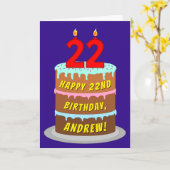 Carte 22e anniversaire : Fun Cake and Candles + Nom pers (Fleur jaune)