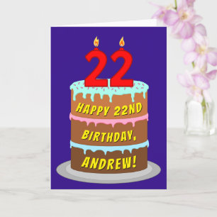 Carte 22e anniversaire : Fun Cake and Candles + Nom pers