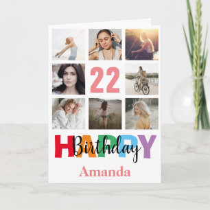 Carte 22e anniversaire heureux Collage photo moderne ros