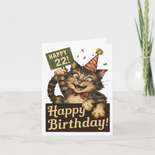 Carte 22e anniversaire mignon drôle chat vintage