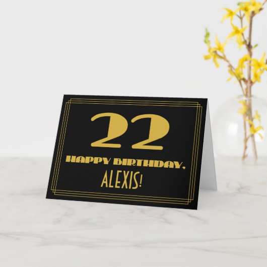 Carte 22e anniversaire : Nom + Art Déco Inspiré Look "22 (Fleur jaune)