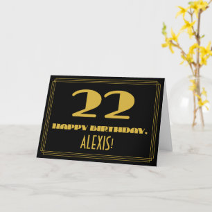 Carte 22e anniversaire : Nom + Art Déco Inspiré Look "22
