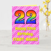 Carte 22e anniversaire : Pink Stripes & Hearts, Arc-en-c (Fleur jaune)