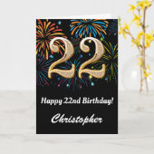 Carte 22e anniversaire Rainbow Fireworks noir et or (Fleur jaune)