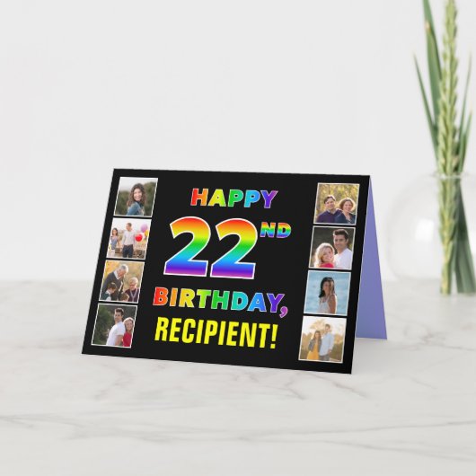 Carte 22e anniversaire : Rainbow Text, Custom Photos & N (Devant)