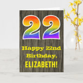 Carte 22e anniversaire : Rustic Faux Wood Look, Arc-en-c (Fleur jaune)