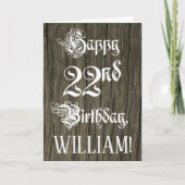 Carte 22e Birthday : Fancy, Elegant Text ; Faux Wood Loo (Devant)