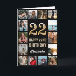Carte 22e Joyeux Anniversaire Black and Gold Photo Colla<br><div class="desc">22e Joyeux Anniversaire Black and Gold Photo Collage Carte Anniversaire. Pour plus de personnalisation,  cliquez sur le bouton "Customiser" et utilisez notre outil de conception pour modifier ce modèle.</div>