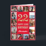 Carte 22e Joyeux Anniversaire Collage photo Rouge et Or<br><div class="desc">22e Joyeux Anniversaire Rouge et or Photo Collage Carte Anniversaire. Pour plus de personnalisation,  cliquez sur le bouton "Customiser" et utilisez notre outil de conception pour modifier ce modèle.</div>