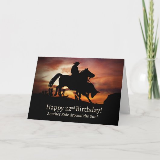 Carte 22e Joyeux Anniversaire Pays Western Cowboy (Devant)
