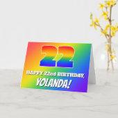 Carte 22nd Birthday: Multicolored Rainbow Pattern # 22 (Fleur jaune)